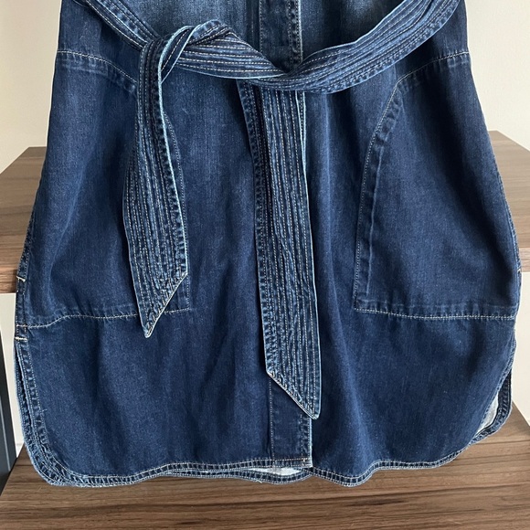 Current/Elliott Blue Denim Belted Pearl Snap Mini Dress, Small - Picture 5 of 13